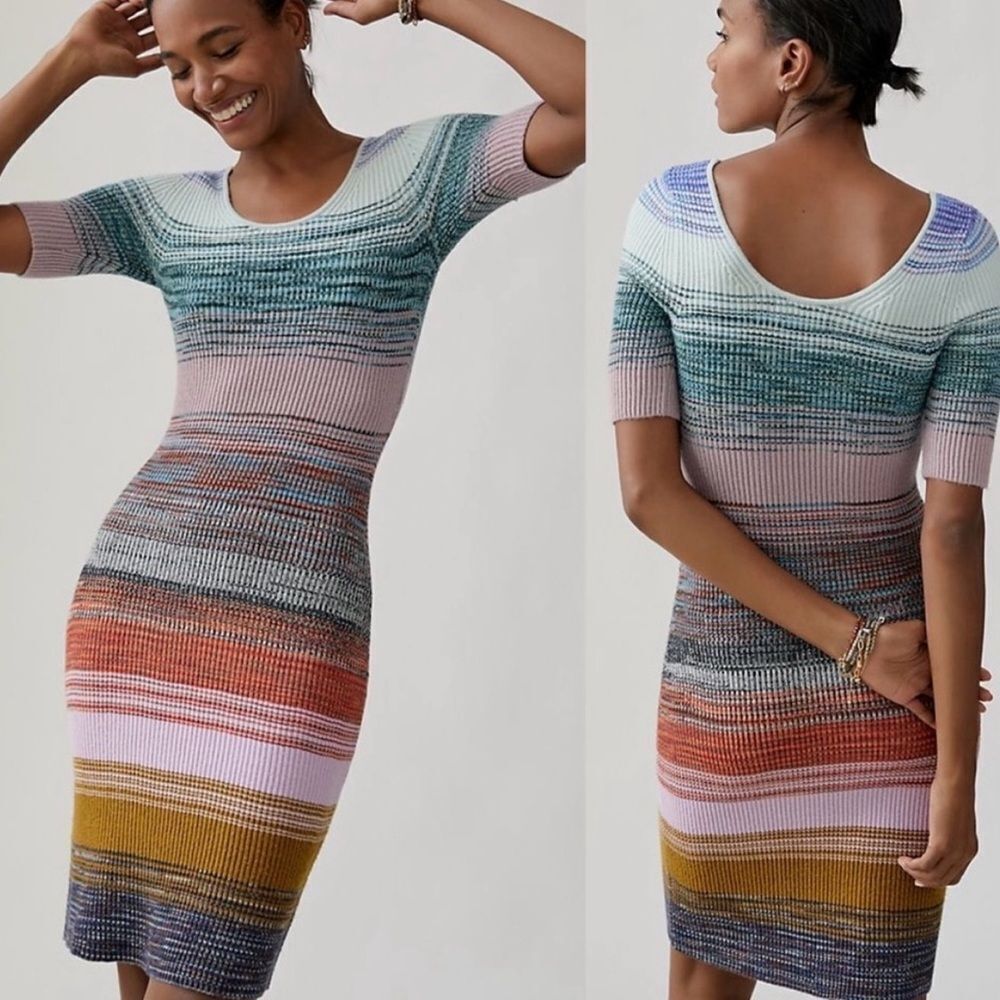 Anthropologie Womens Space Dyed Knit Scoop Neck Midi Dress Size Small Petite